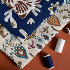 Tissu Jacquard Tibétain – Écru & Multicolore - création textile durable - Mycobloom