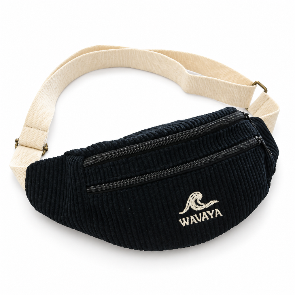 sac banane homme velours côtelé Essential Noir - création textile durable - Mycobloom