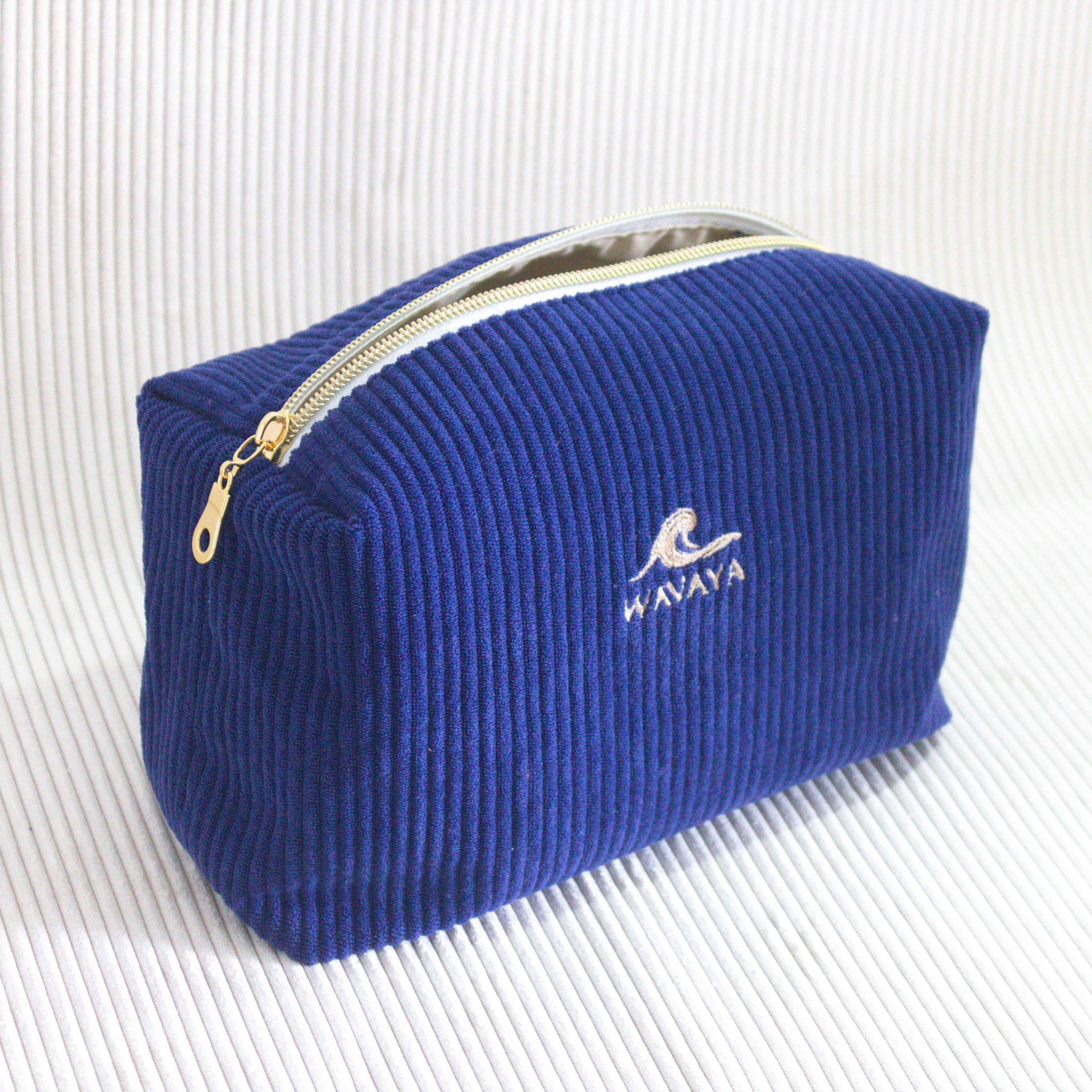 Pochette de toilette velours Essential Bleu marine– Wavaya Wavaya