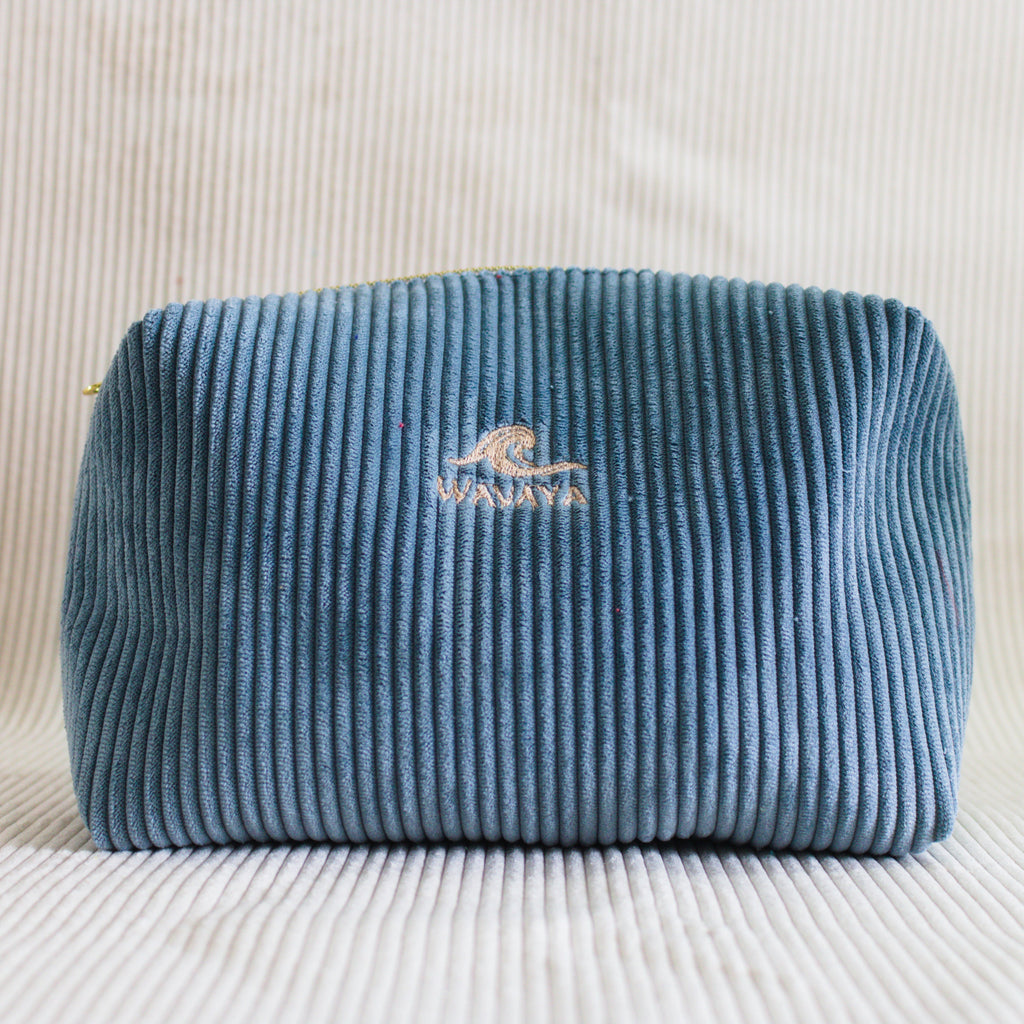 Pochette de toilette velours Essential Bleu Denim– Wavaya Wavaya