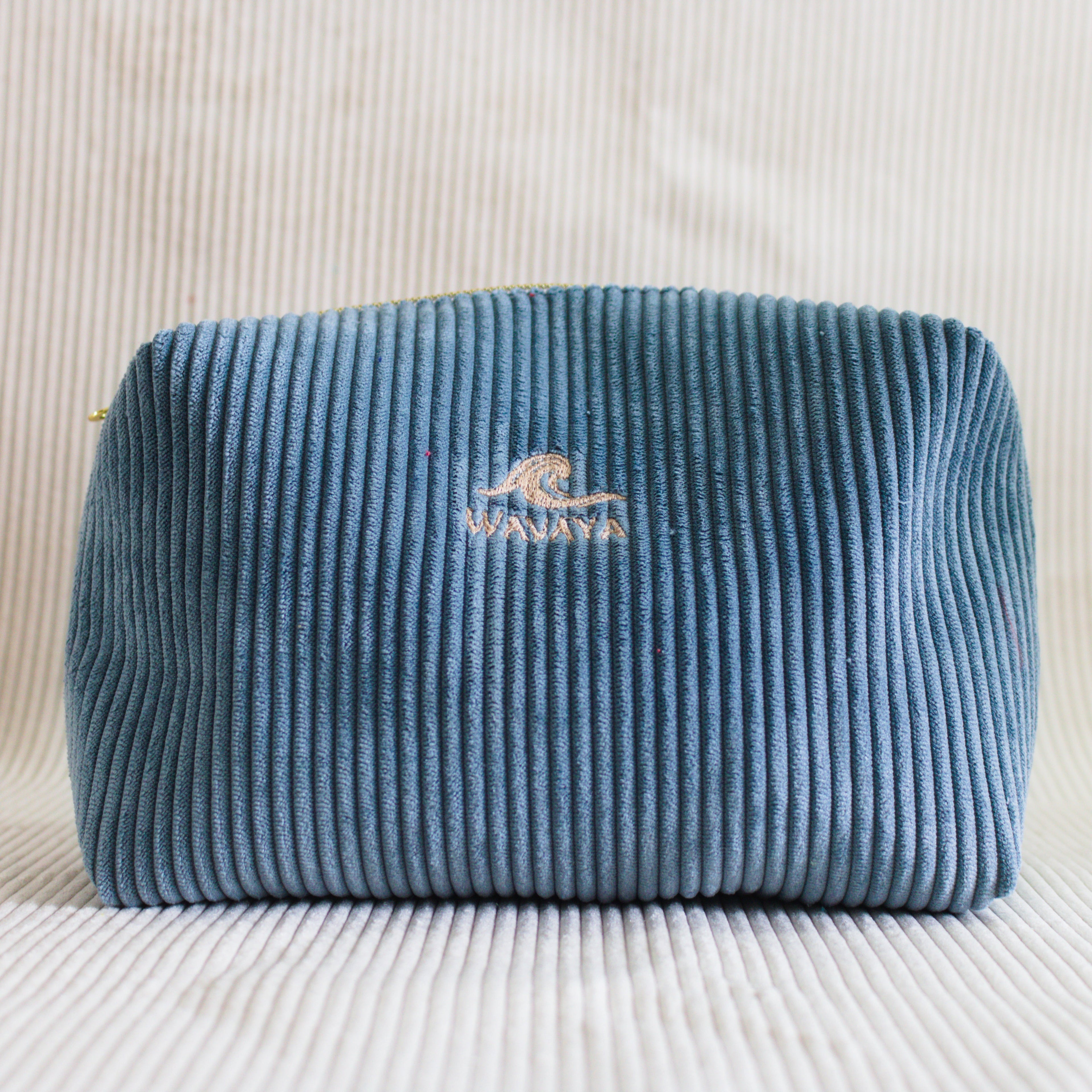 Pochette de toilette velours Essential Bleu Denim– Wavaya Wavaya