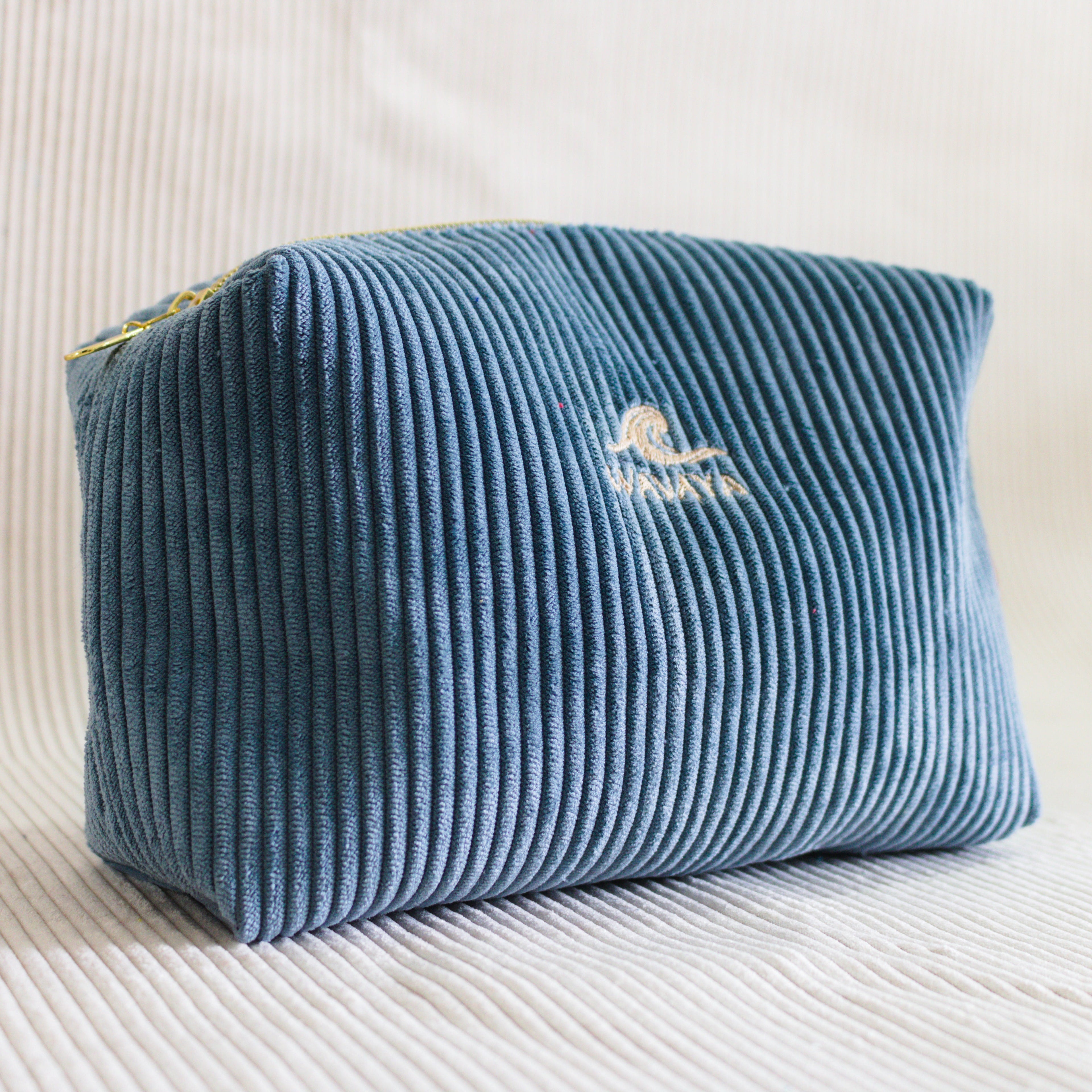 Pochette de toilette velours Essential Bleu Denim– Wavaya Wavaya