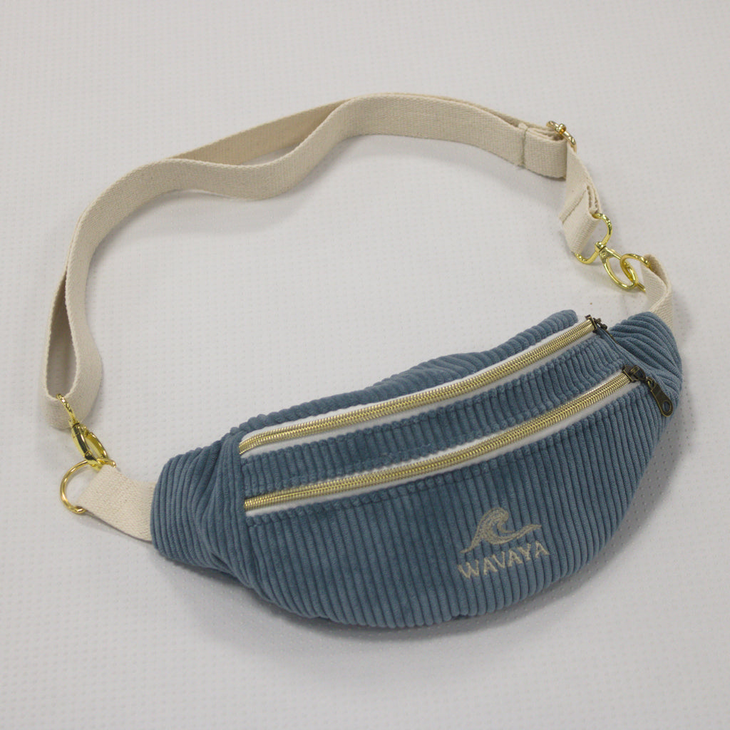 Sac banane velours Essential Bleu denim