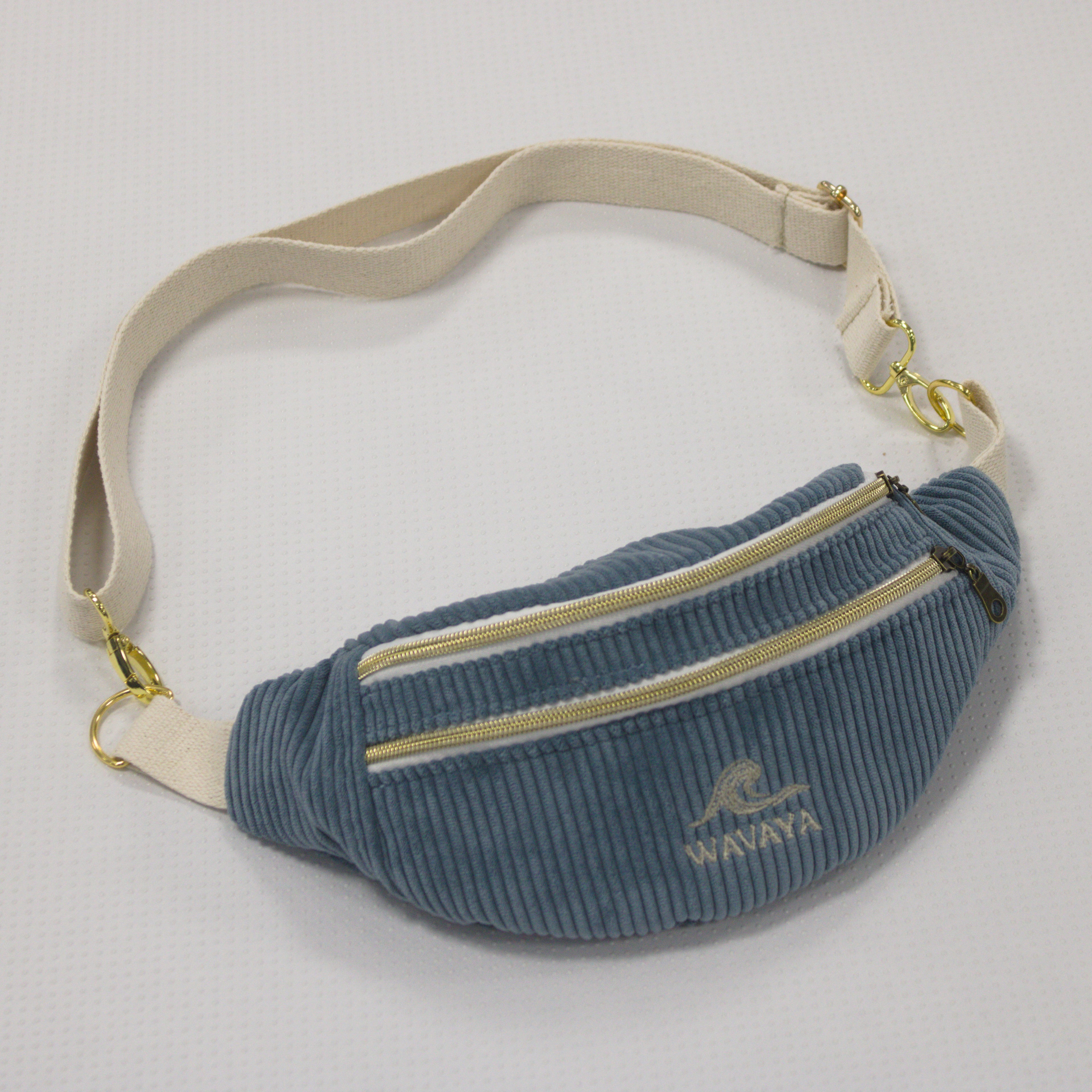 Sac banane velours Essential Bleu denim