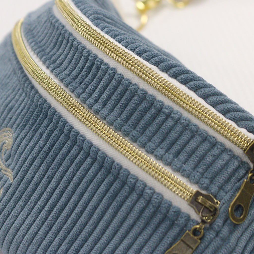 Sac banane velours Essential Bleu denim