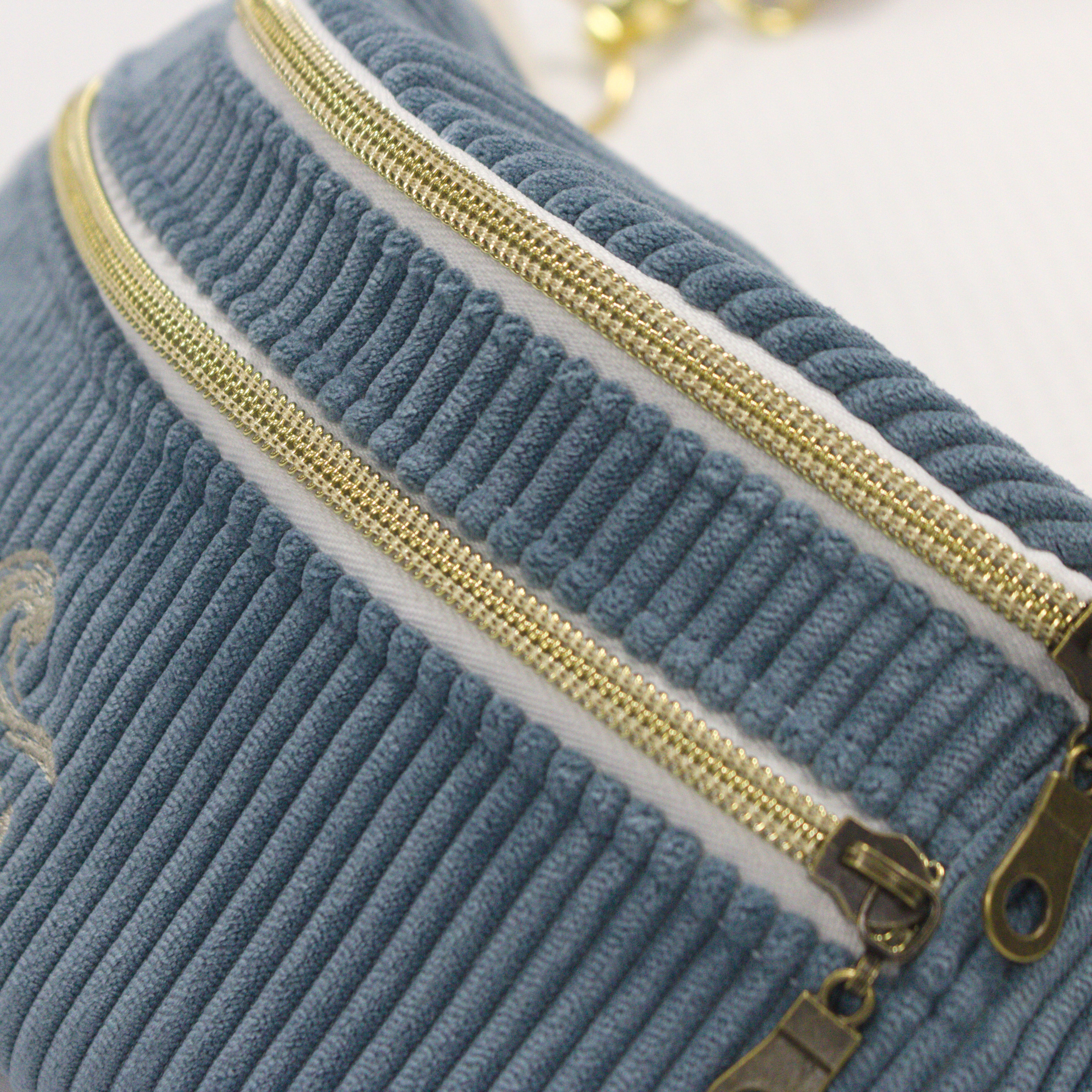 Sac banane velours Essential Bleu denim