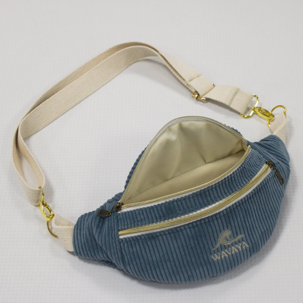 Sac banane velours Essential Bleu denim