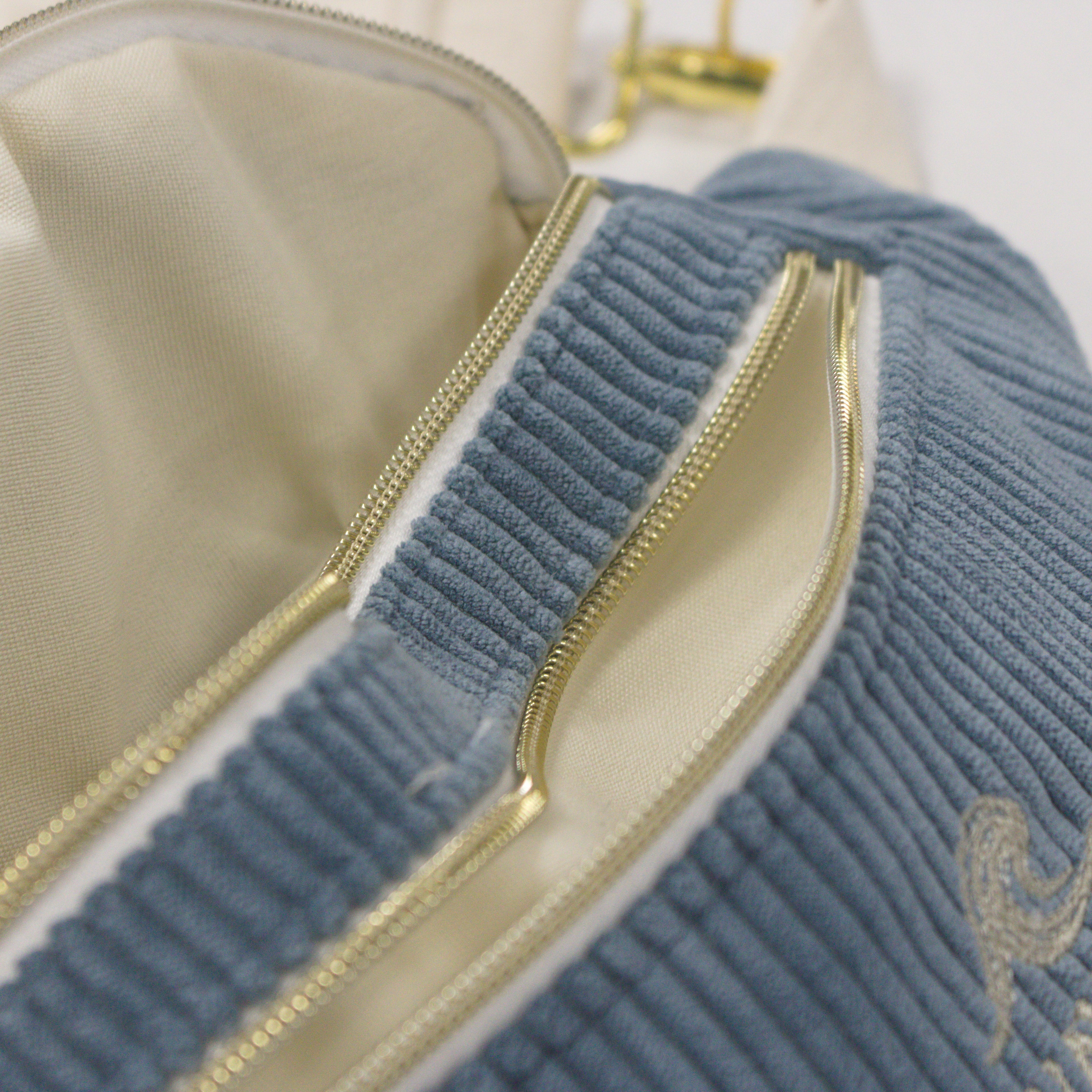 Sac banane velours Essential Bleu denim