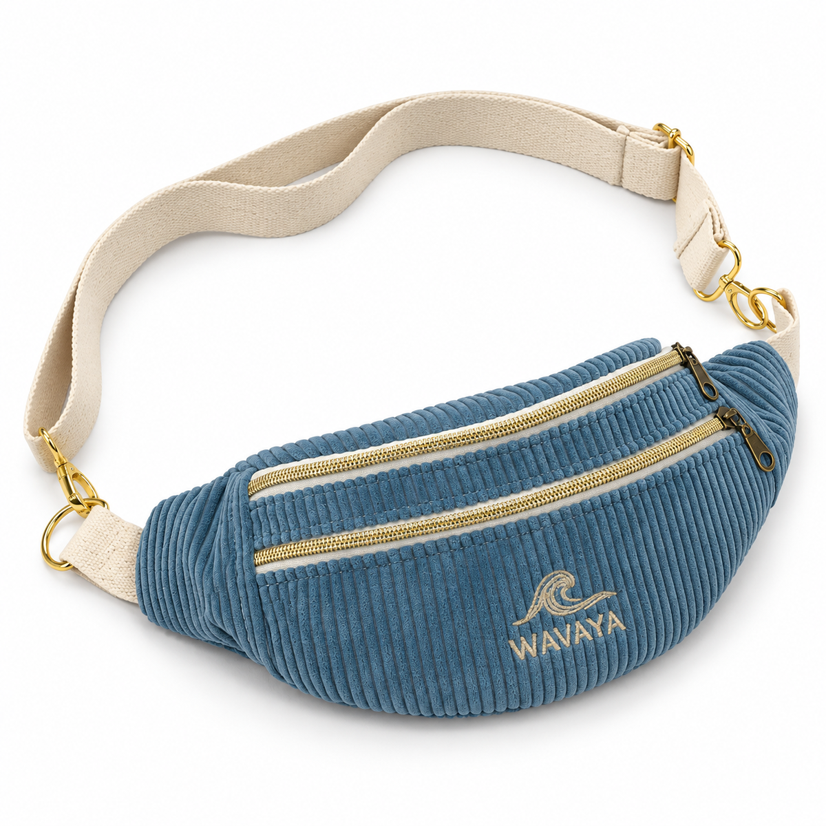 Sac Banane femme Bleu denim velours côtelé Essential - création textile durable - Mycobloom