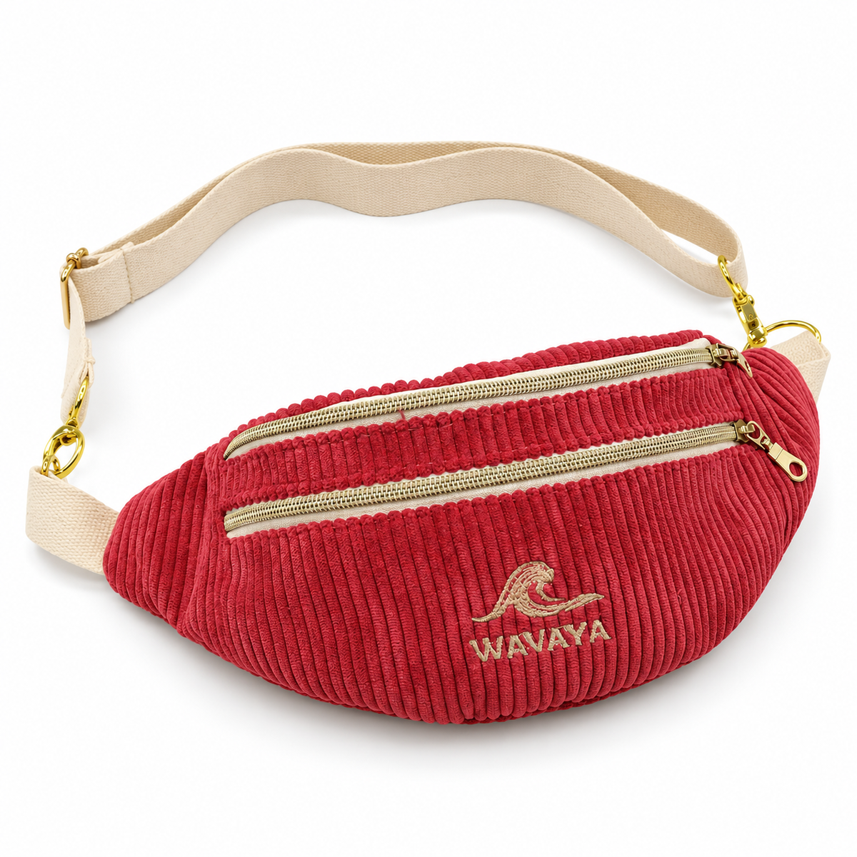 Sac banane femme velours côtelé Essential framboise - création textile durable - Mycobloom