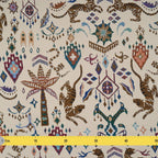 Tissu Jacquard Tibétain – Écru & Multicolore - création textile durable - Mycobloom