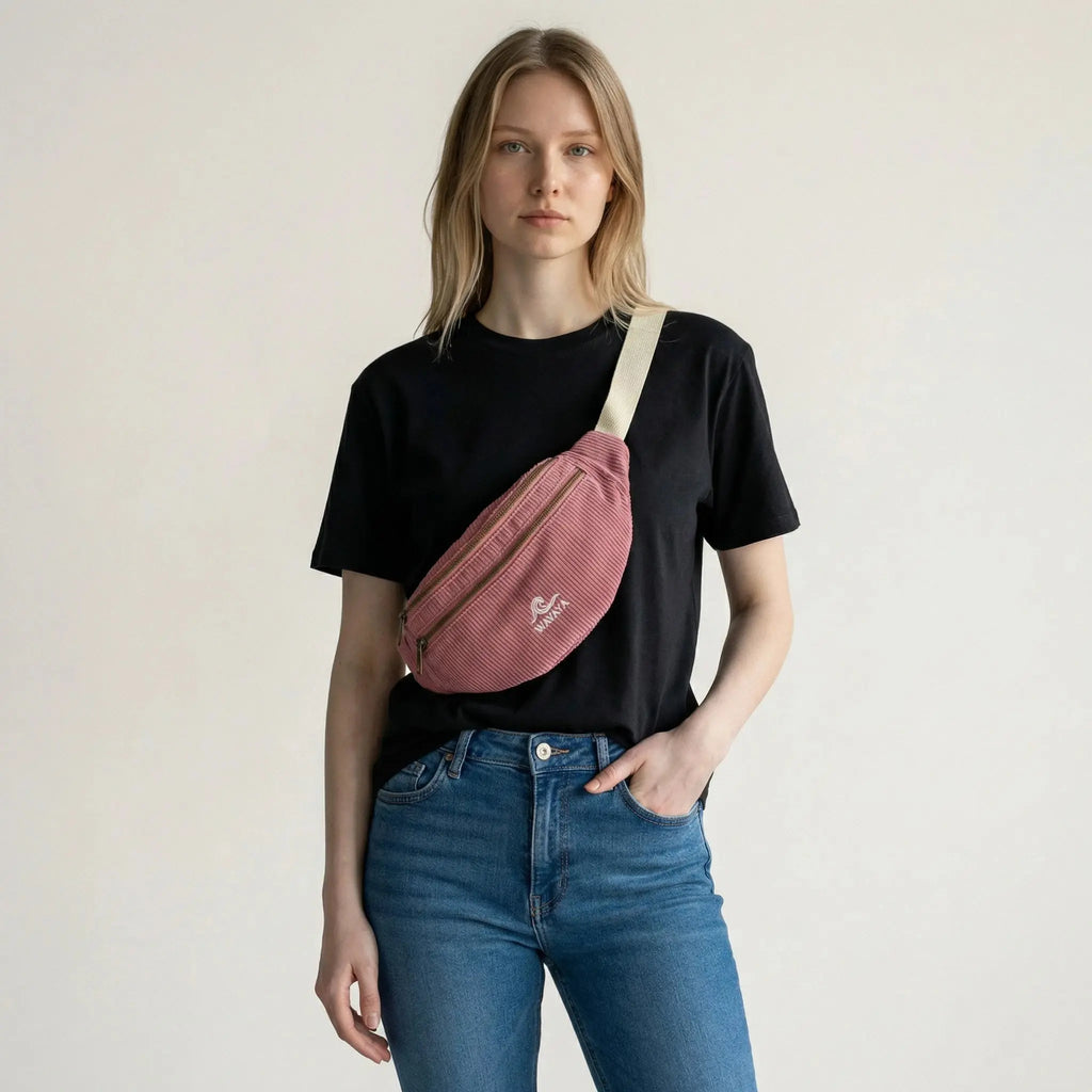 Sac banane velours côtelé rose Essential - création textile durable - Mycobloom