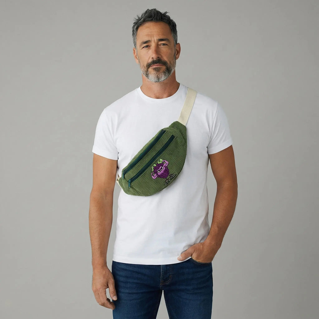 Sac banane velours côtelé Essential vert vieille vigne - création textile durable - Mycobloom